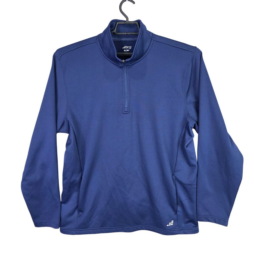 Mens BCG Navy Blue 1/4 Zip Pullover Sweatshirt 100% Polyester Activewear Size XL